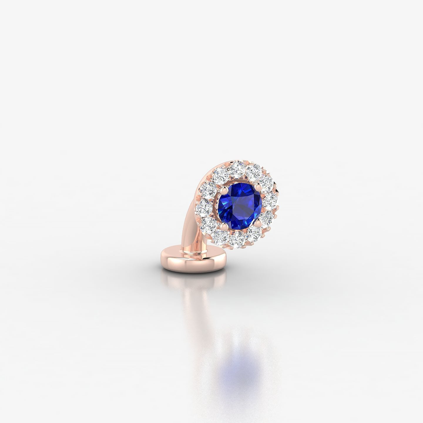Eirene | 18k Rose Gold 6 mm 5.5 mm Halo Round Sapphire & Diamond Floating Navel Piercing