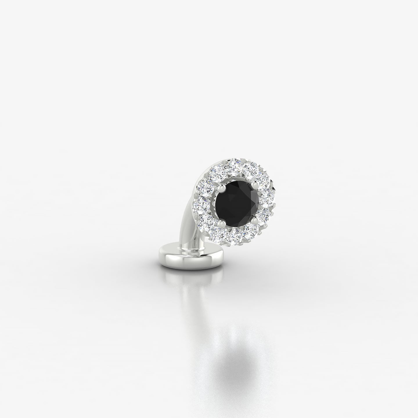 Eirene | 18k White Gold 6 mm 5.5 mm Halo Round Black Diamond & Diamond Floating Navel Piercing