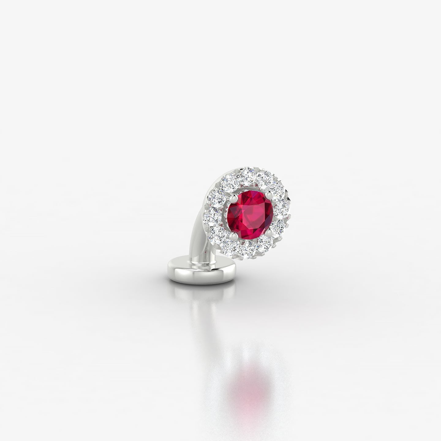 Eirene | 18k White Gold 6 mm 5.5 mm Halo Round Ruby & Diamond Floating Navel Piercing