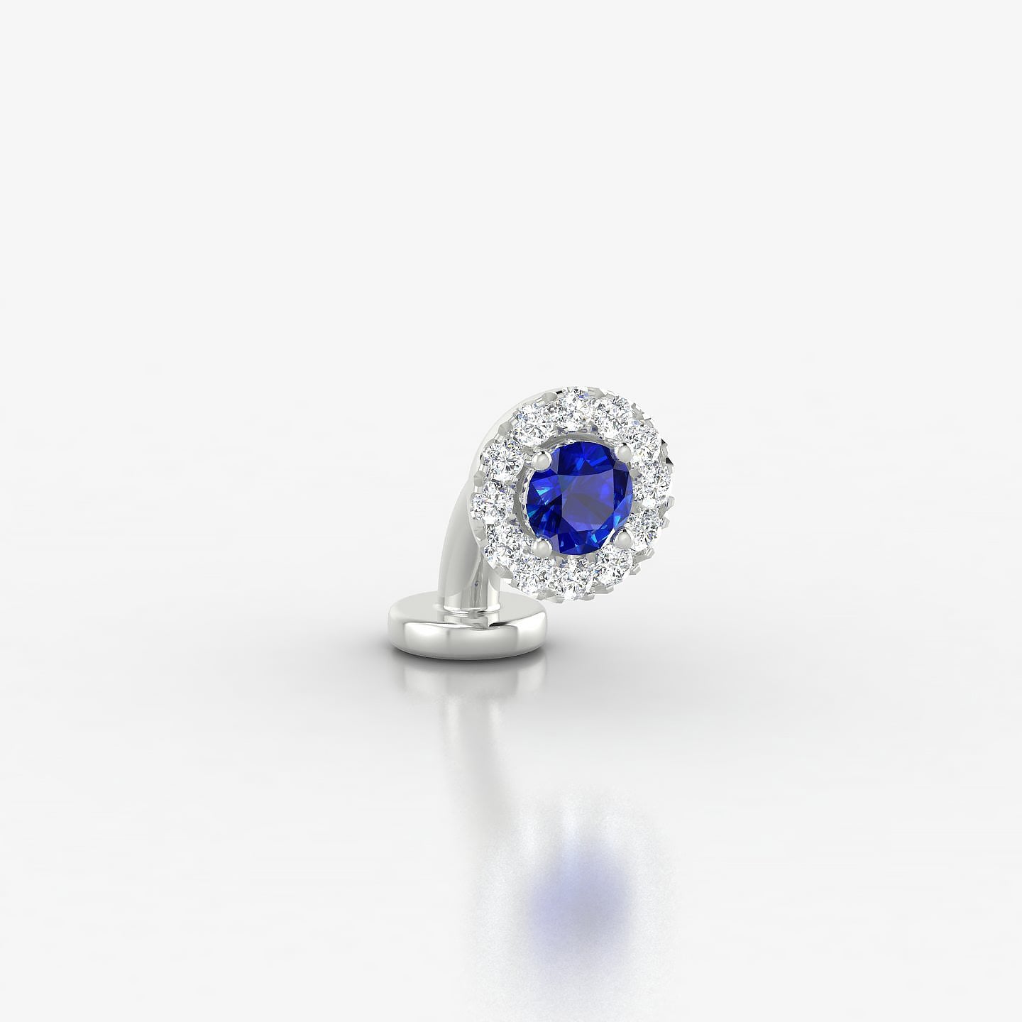 Eirene | 18k White Gold 6 mm 6 mm Halo Round Sapphire & Diamond Floating Navel Piercing
