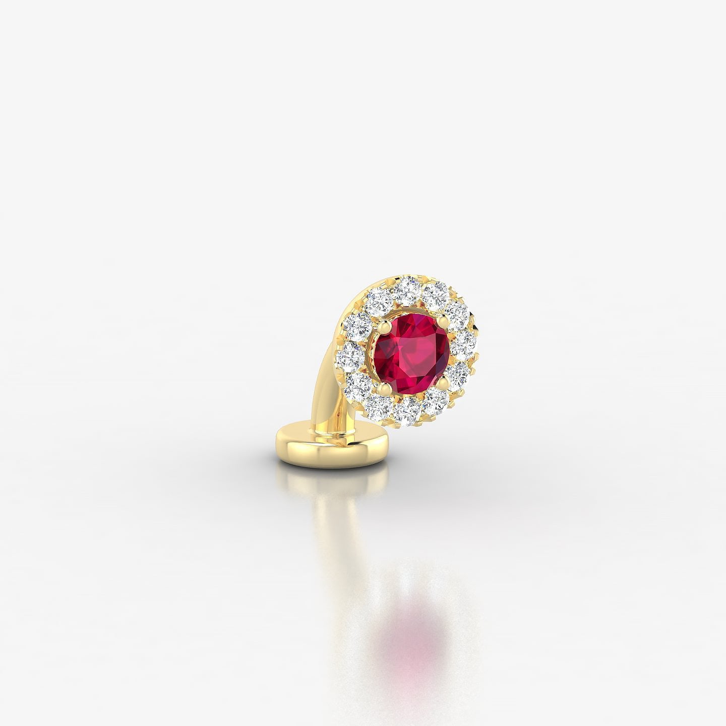 Eirene | 18k Yellow Gold 6 mm 5.5 mm Halo Round Ruby & Diamond Floating Navel Piercing