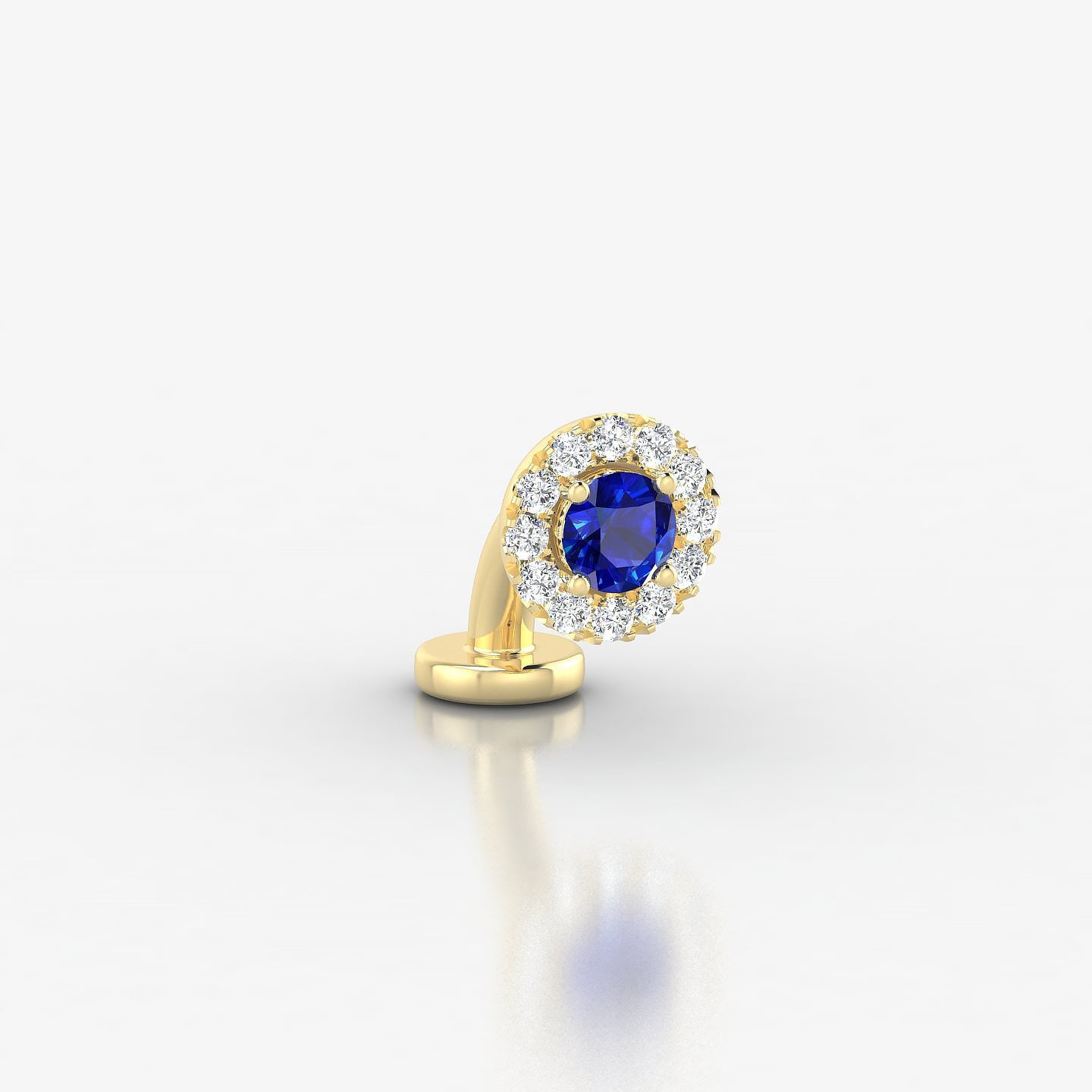 Eirene | 18k Yellow Gold 6 mm 5.5 mm Halo Round Sapphire & Diamond Floating Navel Piercing