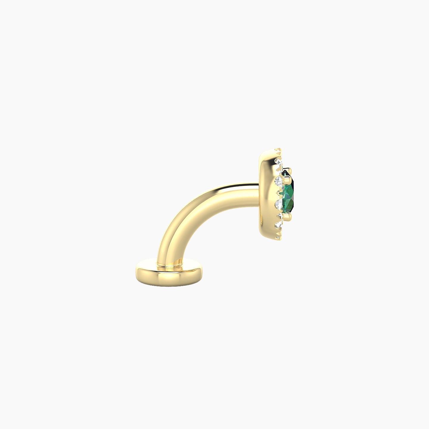 Eirene | 18k Yellow Gold 6 mm 5.5 mm Halo Round Emerald & Diamond Floating Navel Piercing