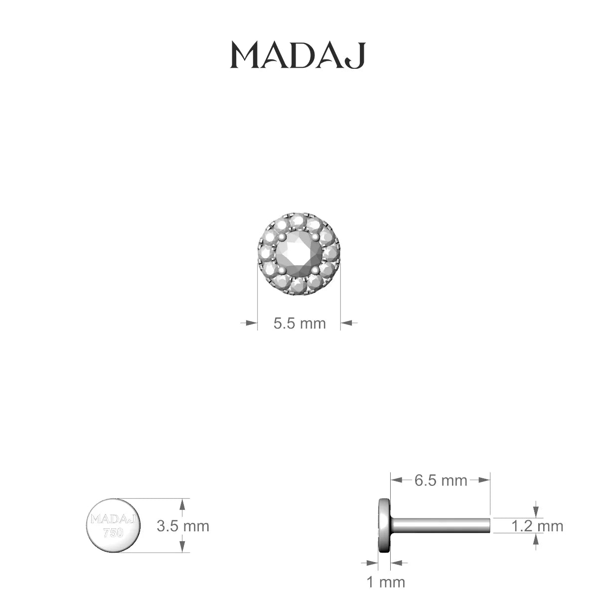 Eirene | 18k White Gold 5.5 mm 6.5 mm Halo Round Diamond Piercing