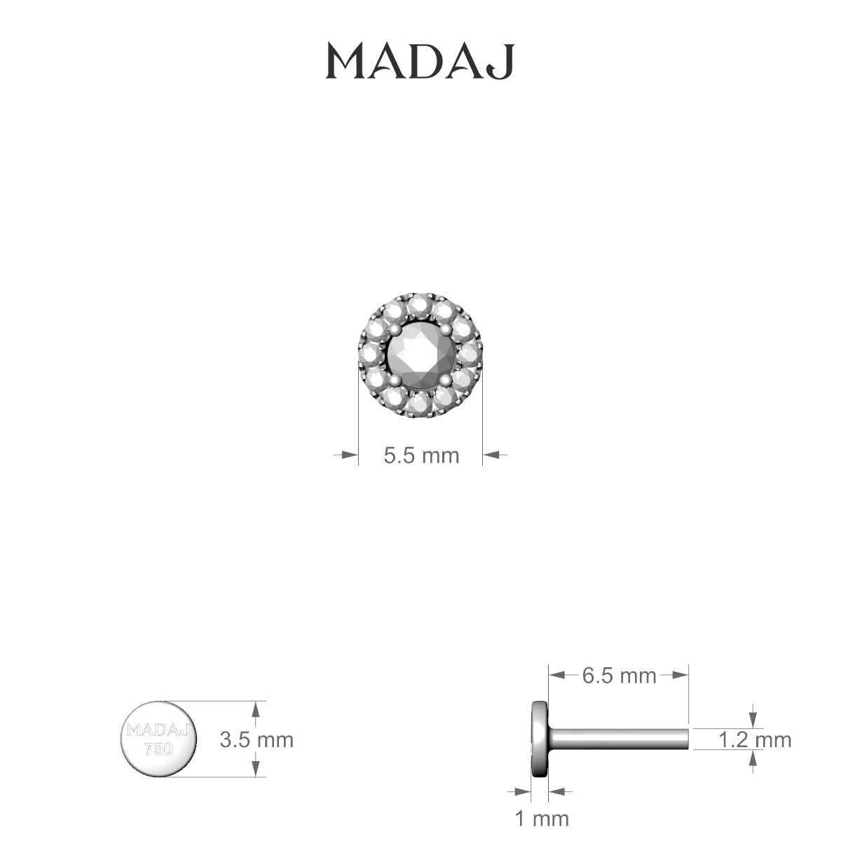 Eirene | 18k Rose Gold 5.5 mm 6.5 mm Halo Round Diamond Piercing