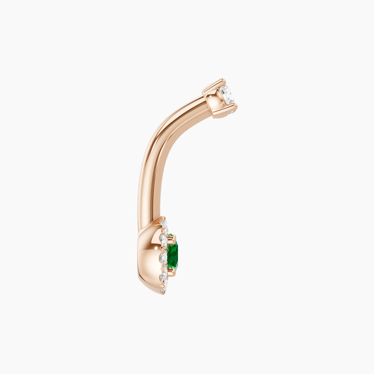 Eirene | 18k Rose Gold 5.5 mm 8 mm Halo Round Emerald & Diamond Belly Piercing