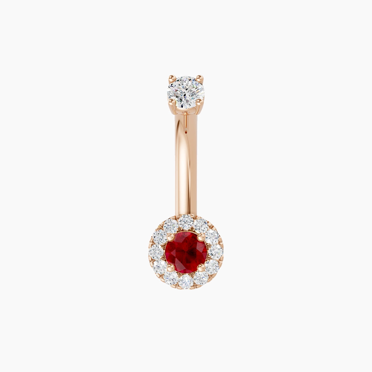 Eirene | 18k Rose Gold 5.5 mm 8 mm Halo Round Ruby & Diamond Belly Piercing