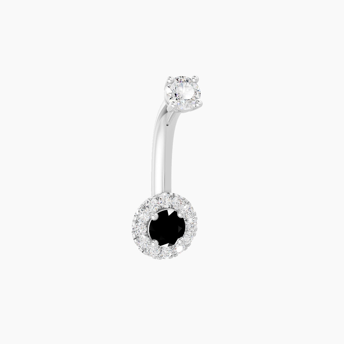 Eirene | 18k White Gold 5.5 mm 8 mm Halo Round Black Diamond & Diamond Belly Piercing