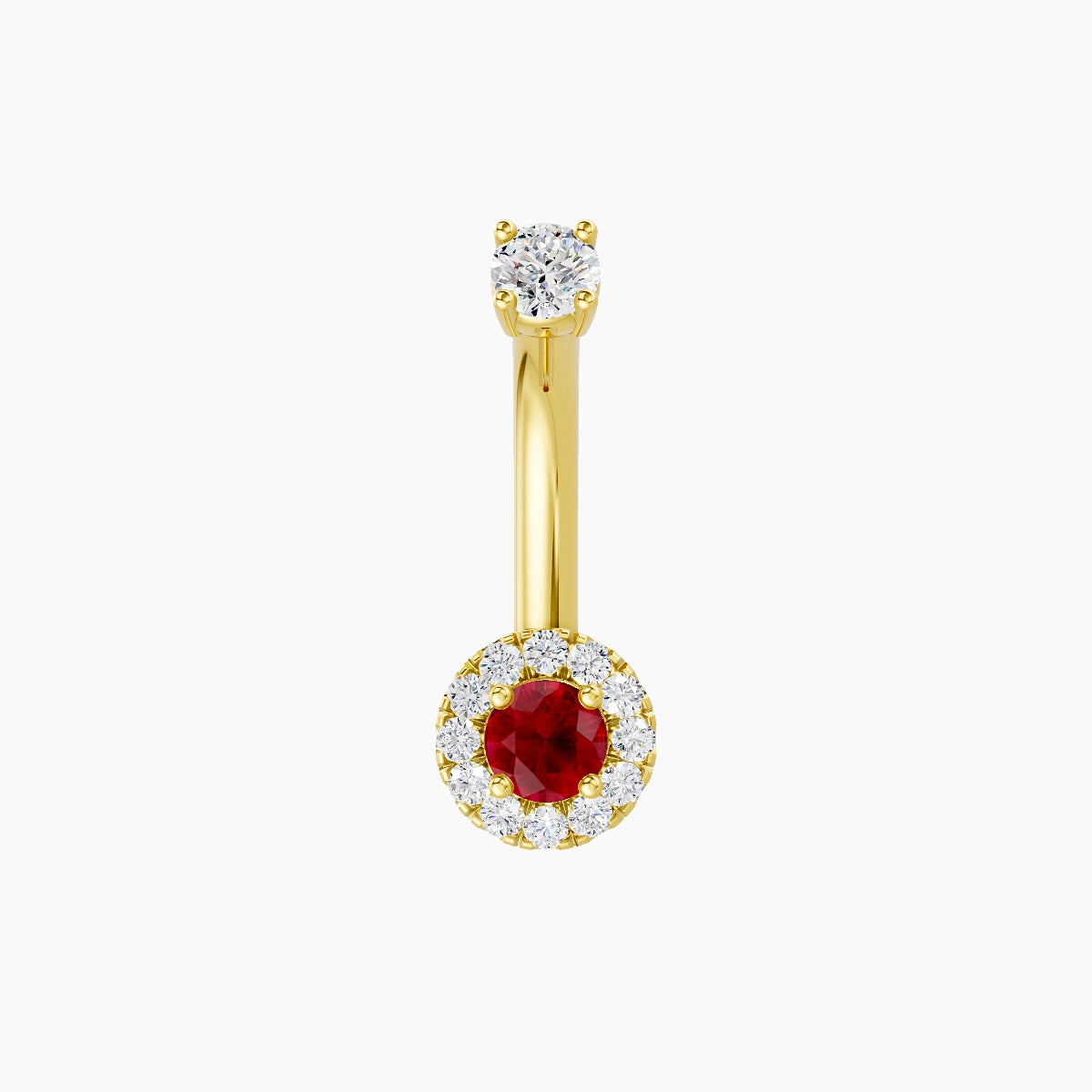 Eirene | 18k Yellow Gold 5.5 mm 8 mm Halo Round Ruby & Diamond Belly Piercing