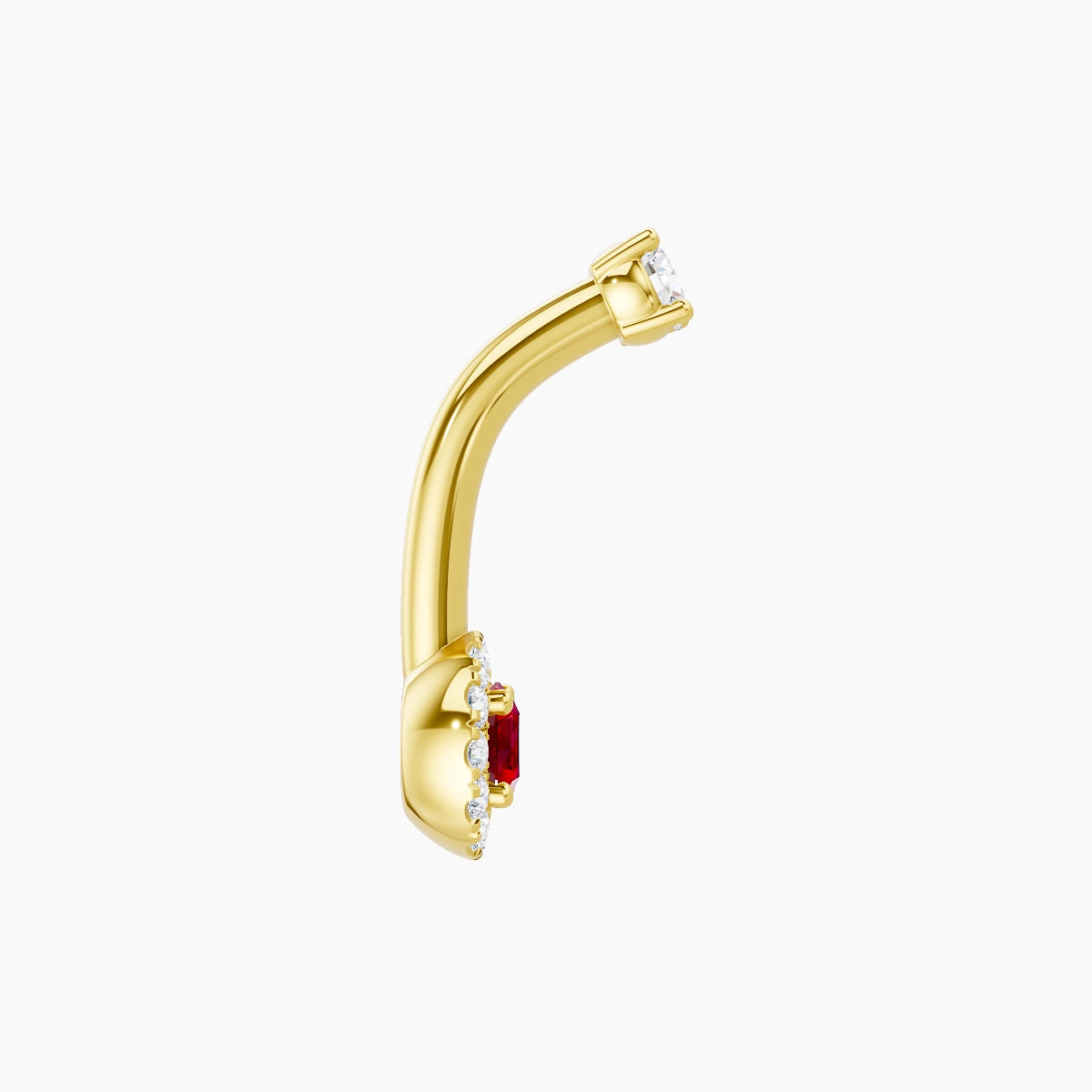 Eirene | 18k Yellow Gold 5.5 mm 8 mm Halo Round Ruby & Diamond Belly Piercing