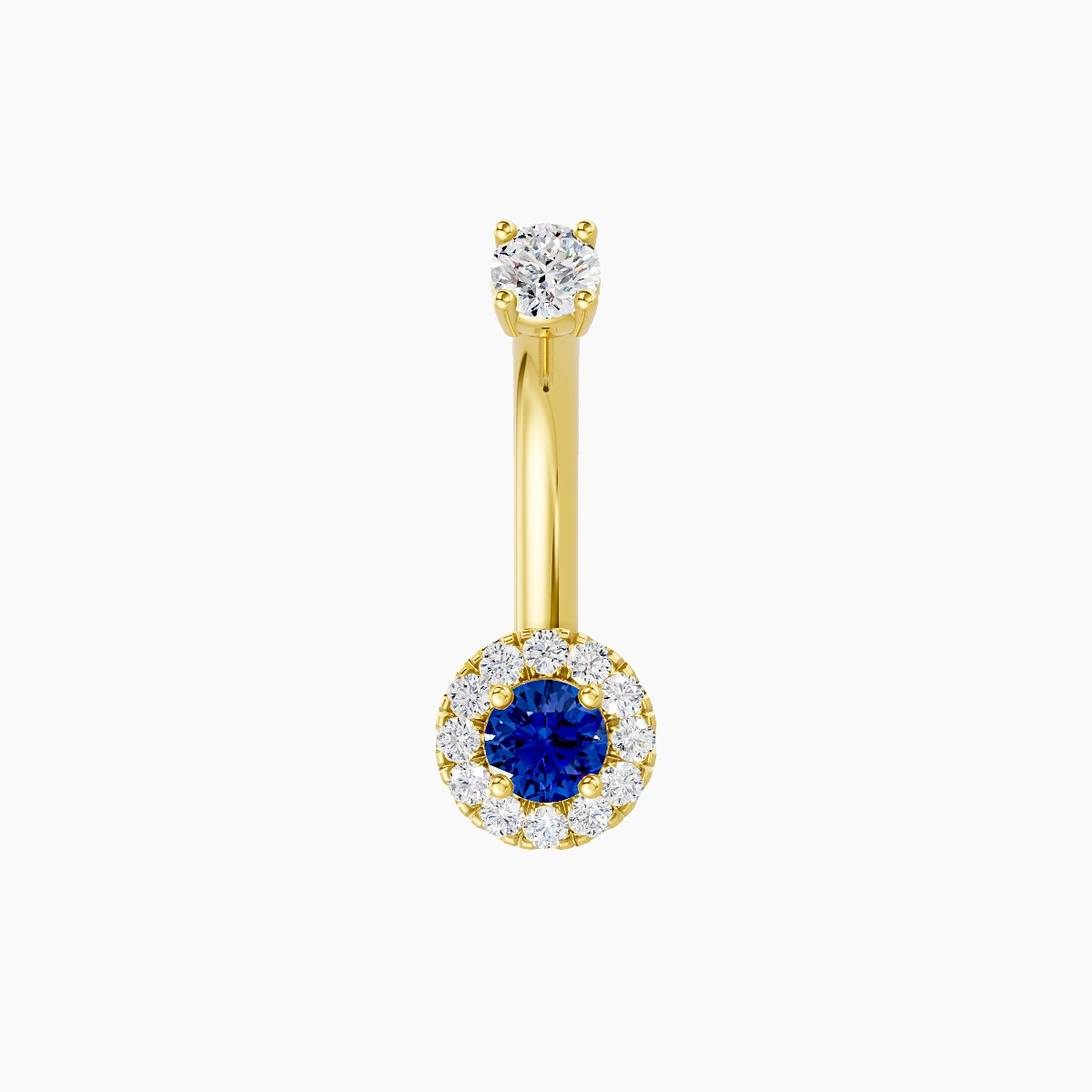 Eirene | 18k Yellow Gold 5.5 mm 8 mm Halo Round Sapphire & Diamond Belly Piercing