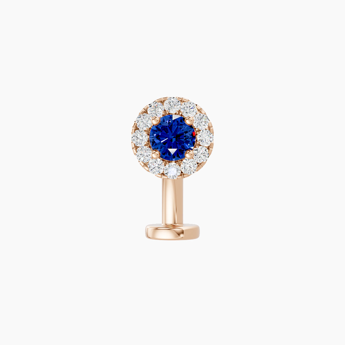 Eirene | 18k Rose Gold 8 mm 5.5 mm Halo Round Sapphire & Diamond Floating Navel Piercing