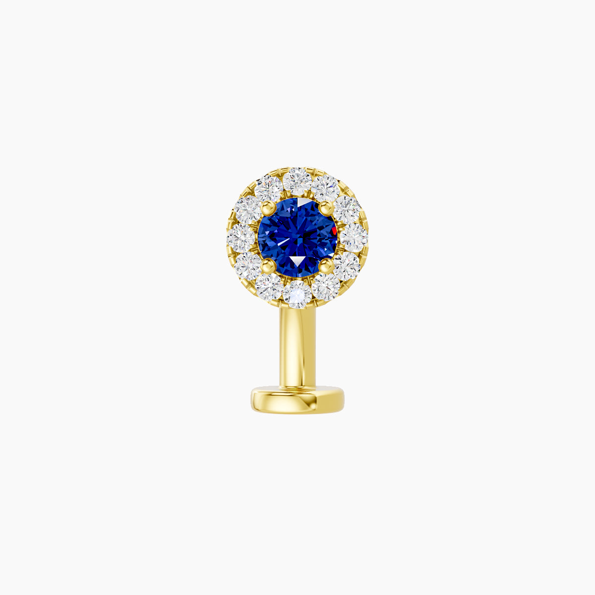 Eirene | 18k Yellow Gold 8 mm 5.5 mm Halo Round Sapphire & Diamond Floating Navel Piercing