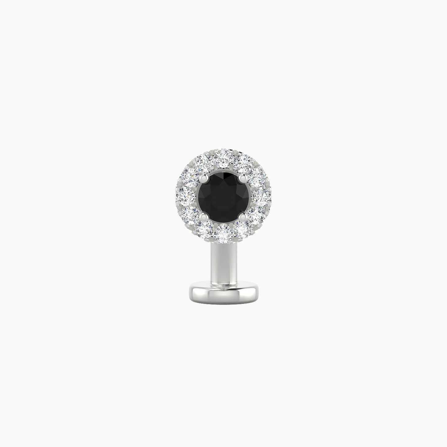 Eirene | 18k White Gold 8 mm 5.5 mm Halo Round Black Diamond & Diamond Floating Navel Piercing