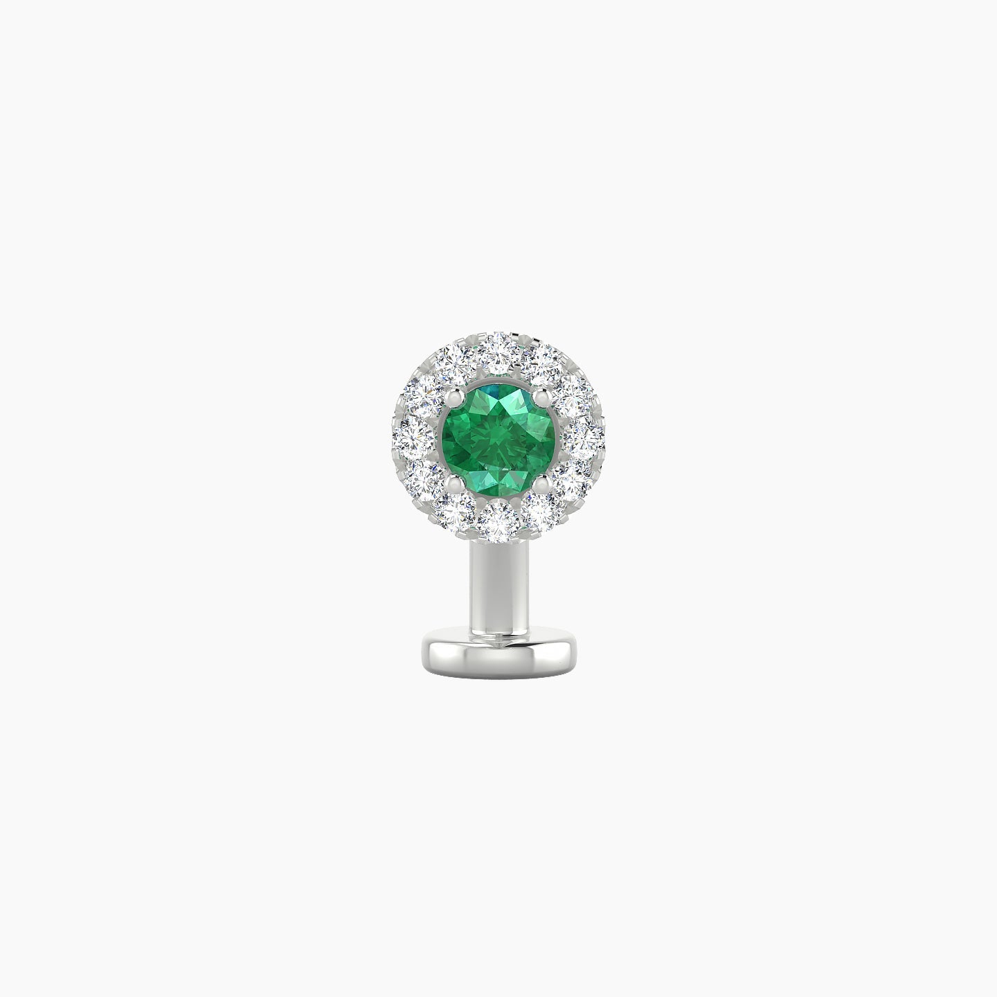 Eirene | 18k White Gold 8 mm 5.5 mm Halo Round Emerald & Diamond Floating Navel Piercing