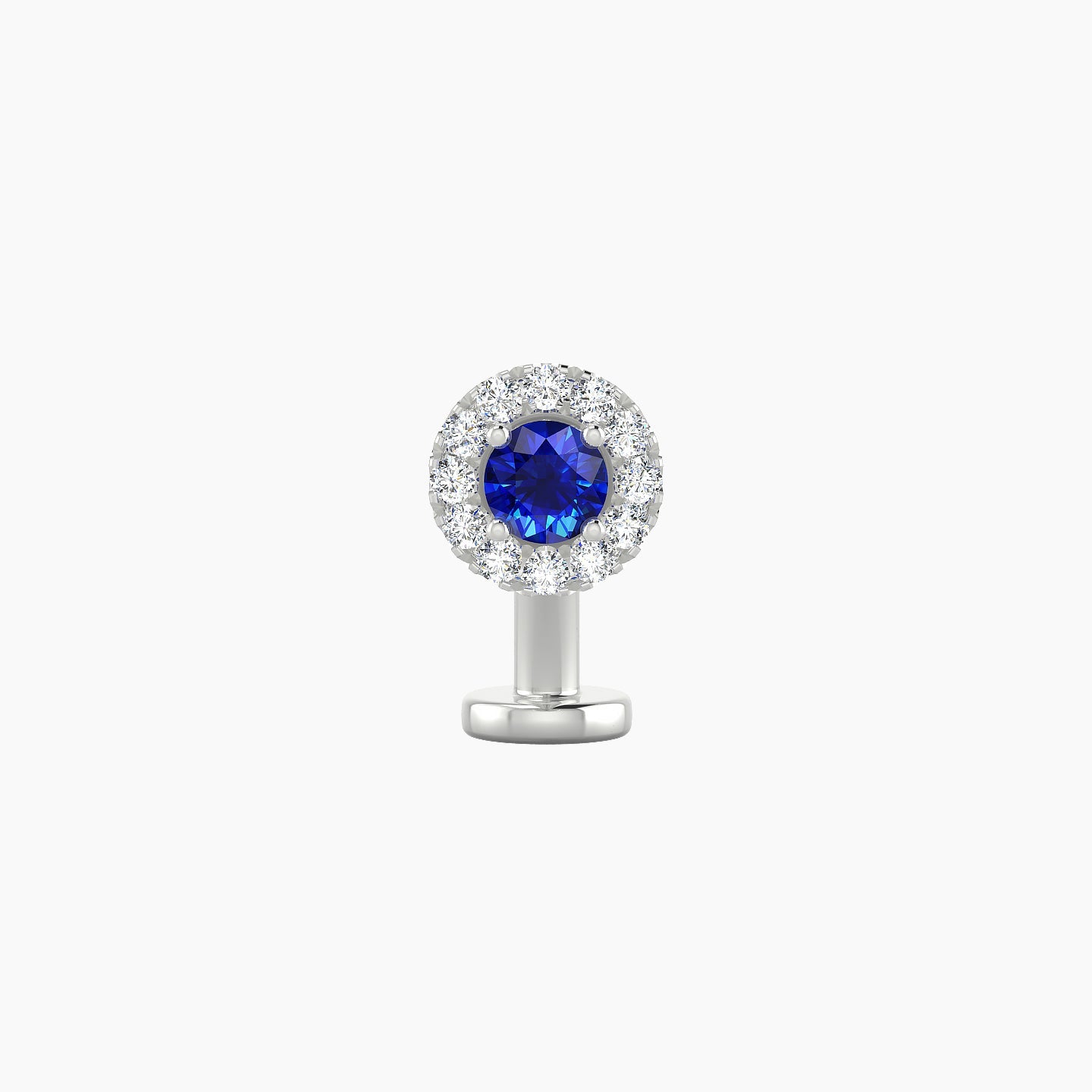 Eirene | 18k White Gold 8 mm 5.5 mm Halo Round Sapphire & Diamond Floating Navel Piercing