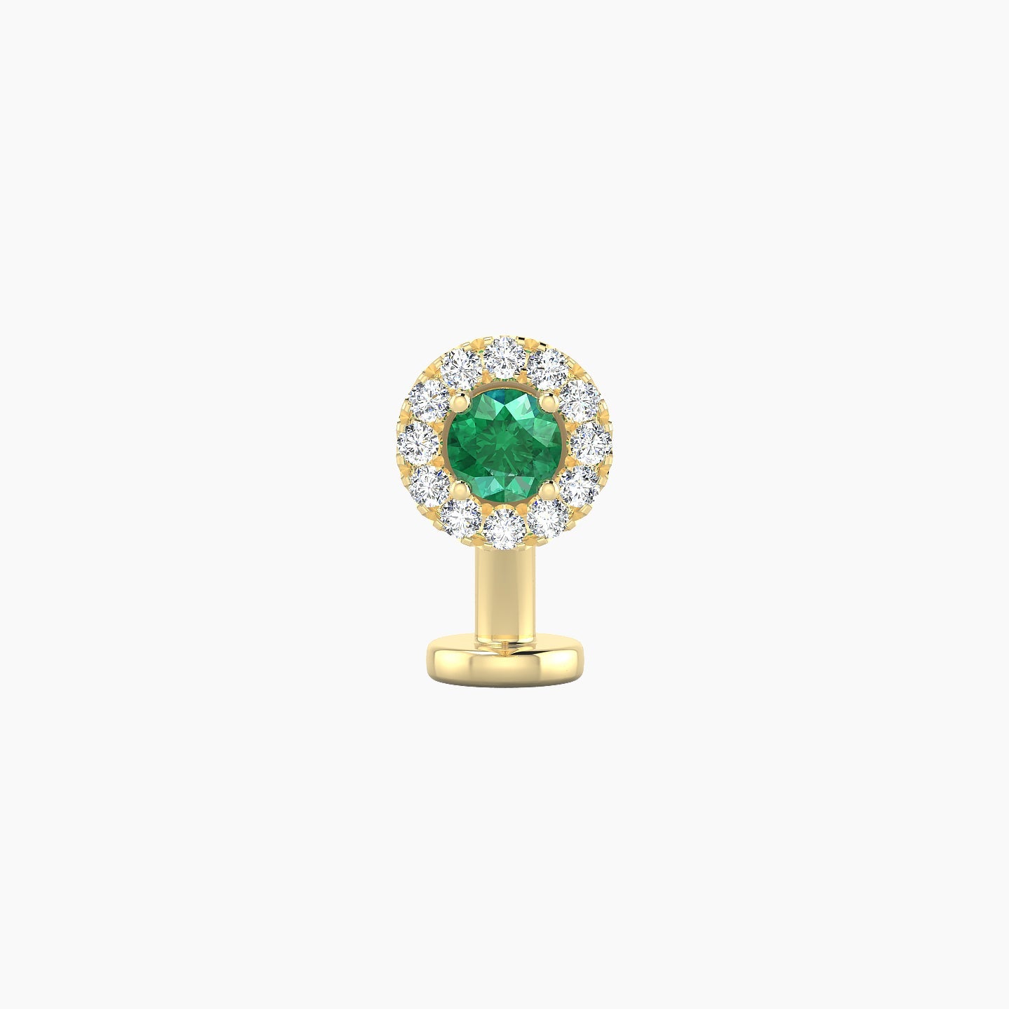 Eirene | 18k Yellow Gold 8 mm 5.5 mm Halo Round Emerald & Diamond Floating Navel Piercing