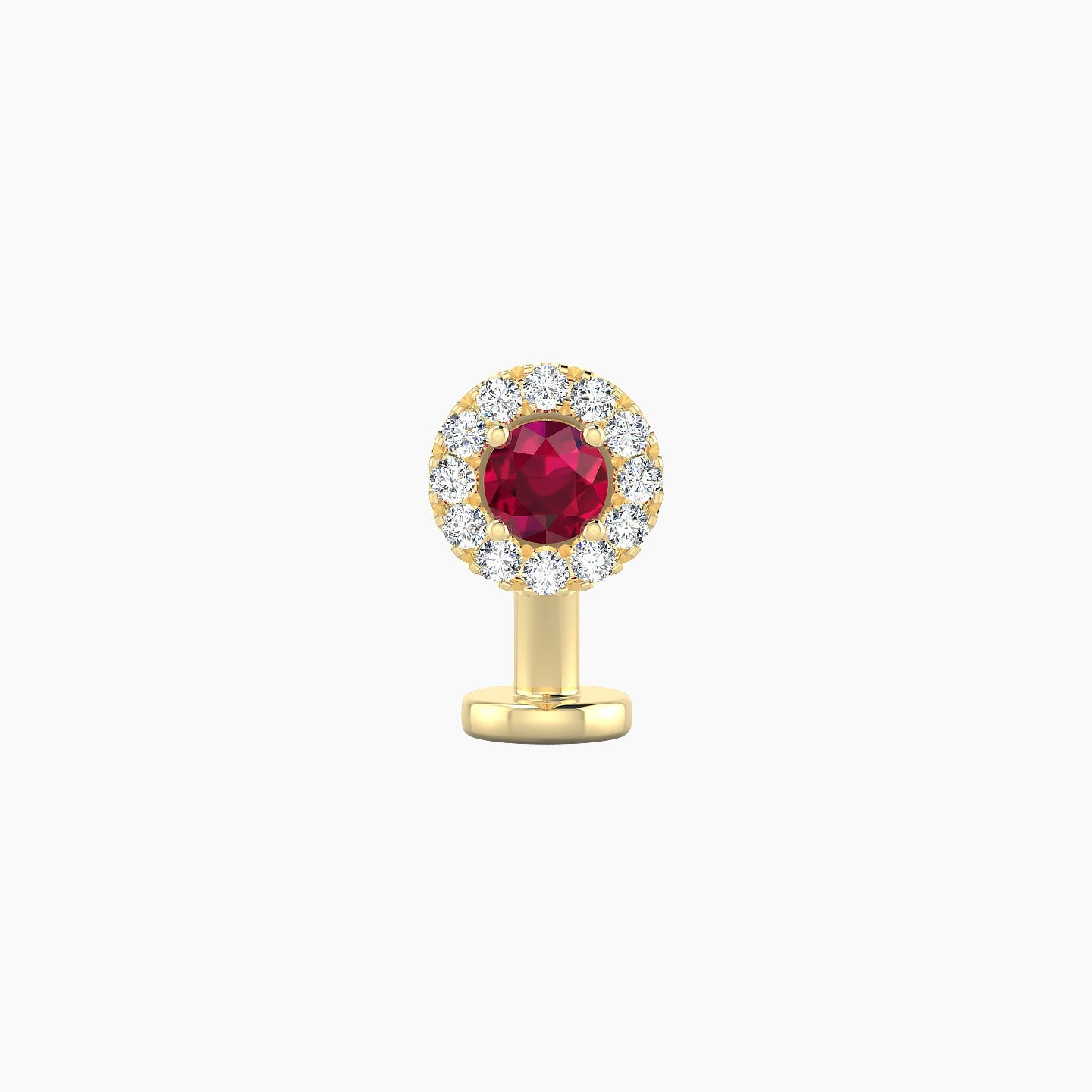 Eirene | 18k Yellow Gold 8 mm 5.5 mm Halo Round Ruby & Diamond Floating Navel Piercing