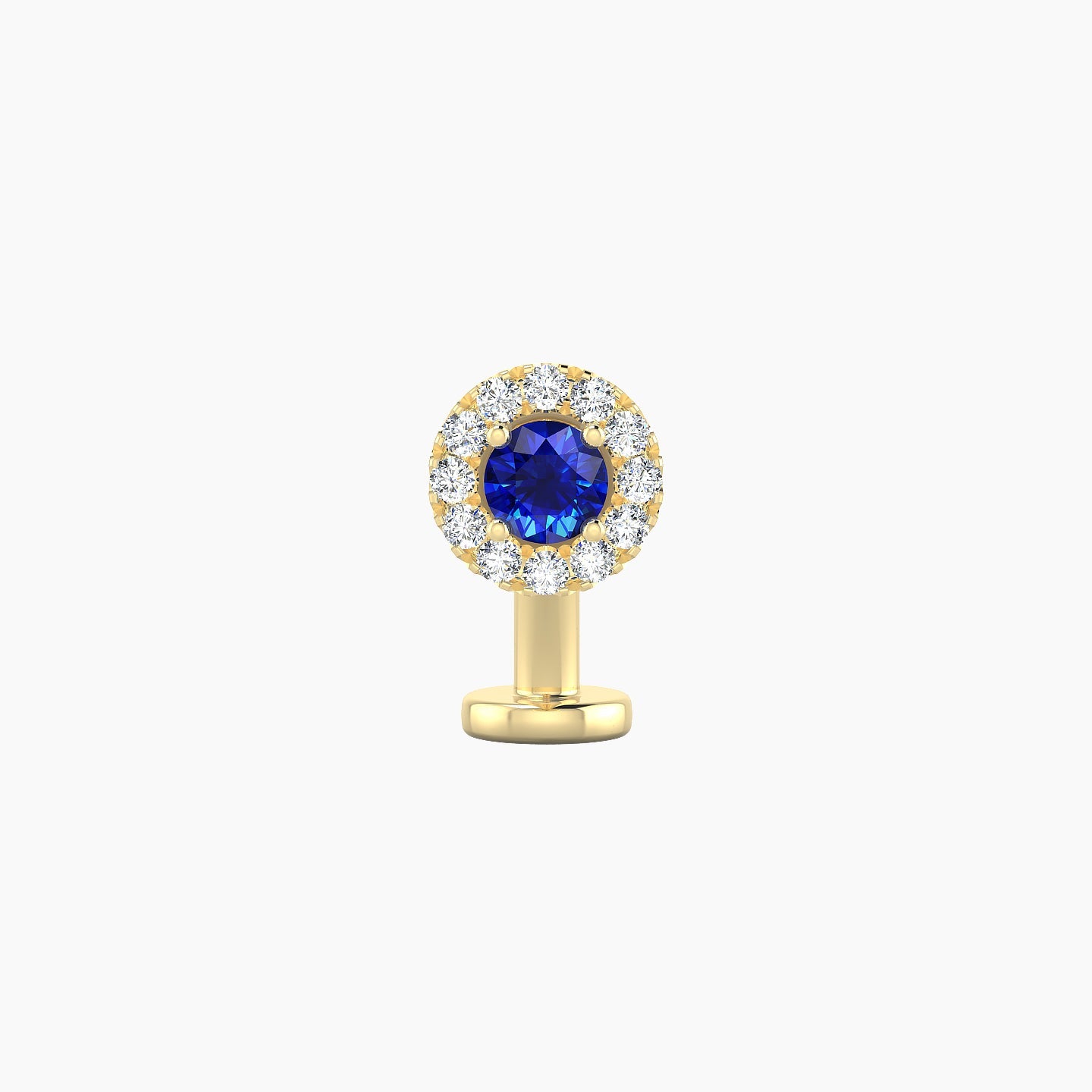 Eirene | 18k Yellow Gold 8 mm 5.5 mm Halo Round Sapphire & Diamond Floating Navel Piercing