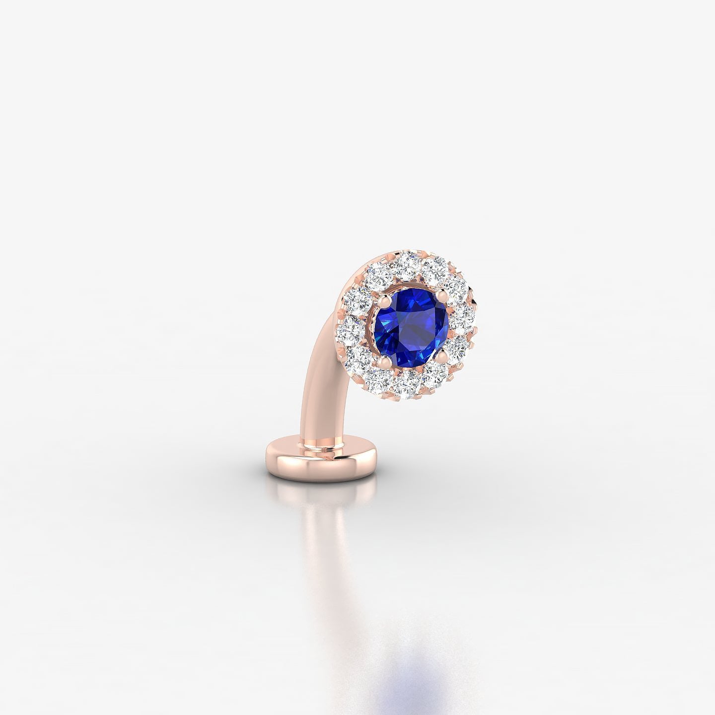 Eirene | 18k Rose Gold 8 mm 5.5 mm Halo Round Sapphire & Diamond Floating Navel Piercing