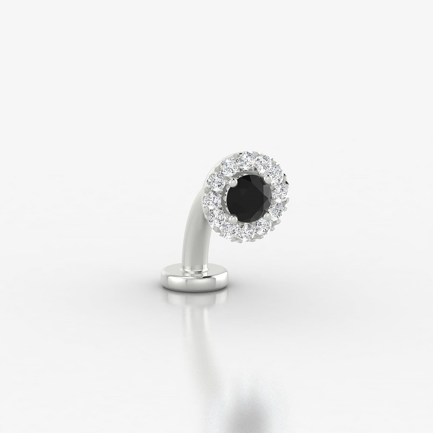 Eirene | 18k White Gold 8 mm 5.5 mm Halo Round Black Diamond & Diamond Floating Navel Piercing