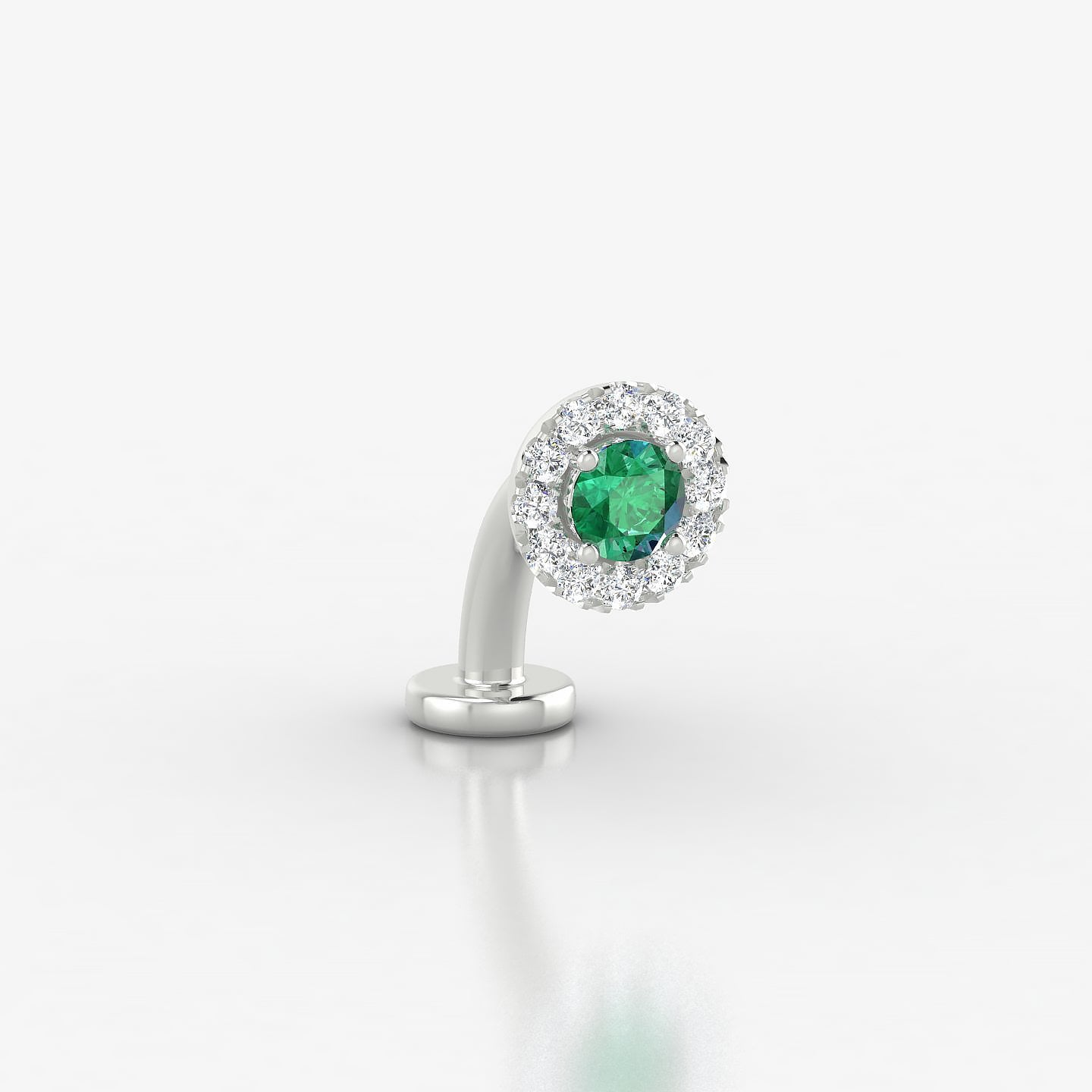 Eirene | 18k White Gold 8 mm 5.5 mm Halo Round Emerald & Diamond Floating Navel Piercing