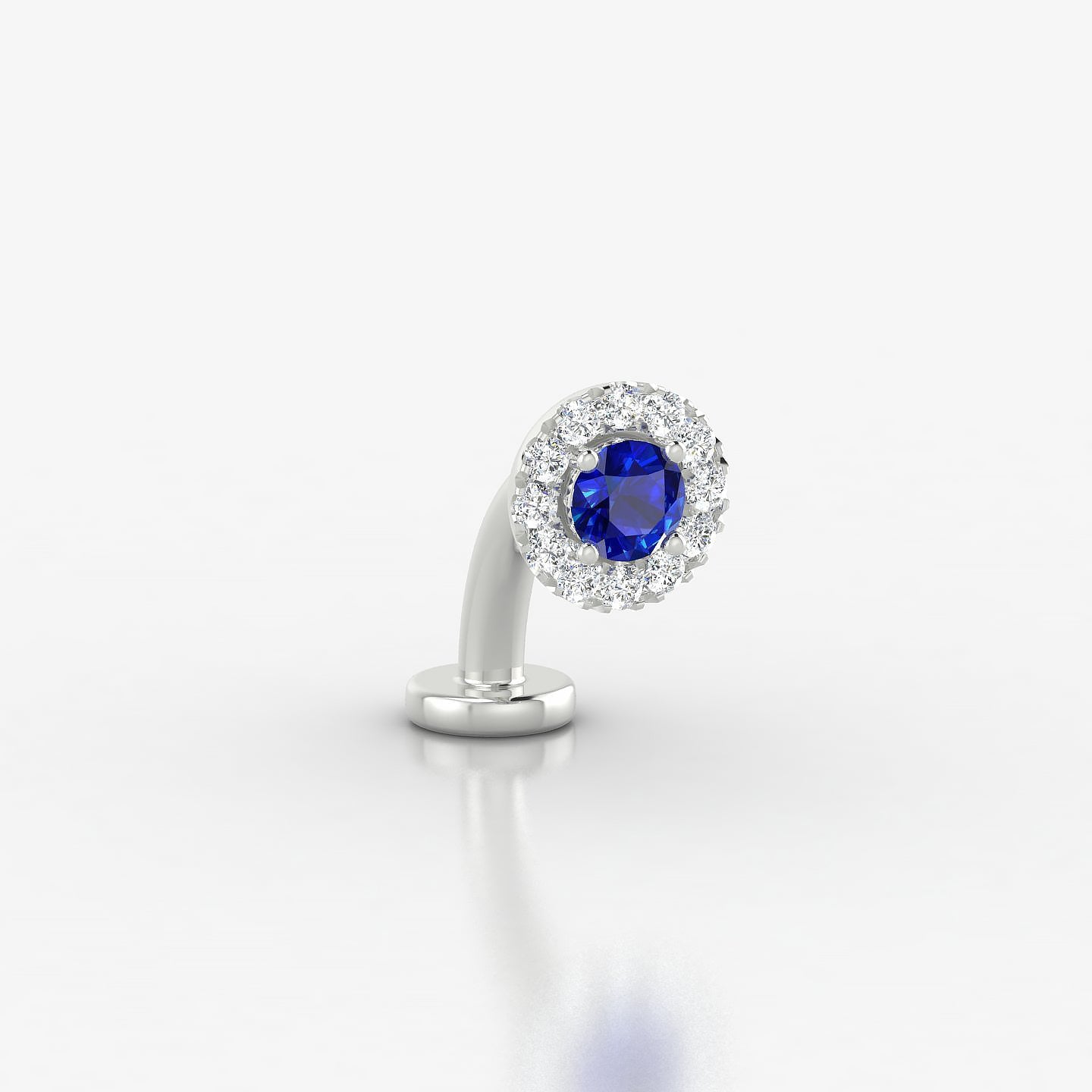 Eirene | 18k White Gold 8 mm 5.5 mm Halo Round Sapphire & Diamond Floating Navel Piercing