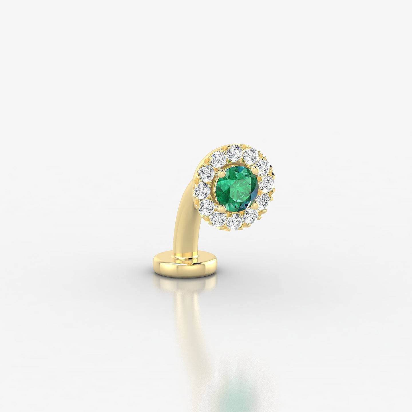 Eirene | 18k Yellow Gold 8 mm 5.5 mm Halo Round Emerald & Diamond Floating Navel Piercing