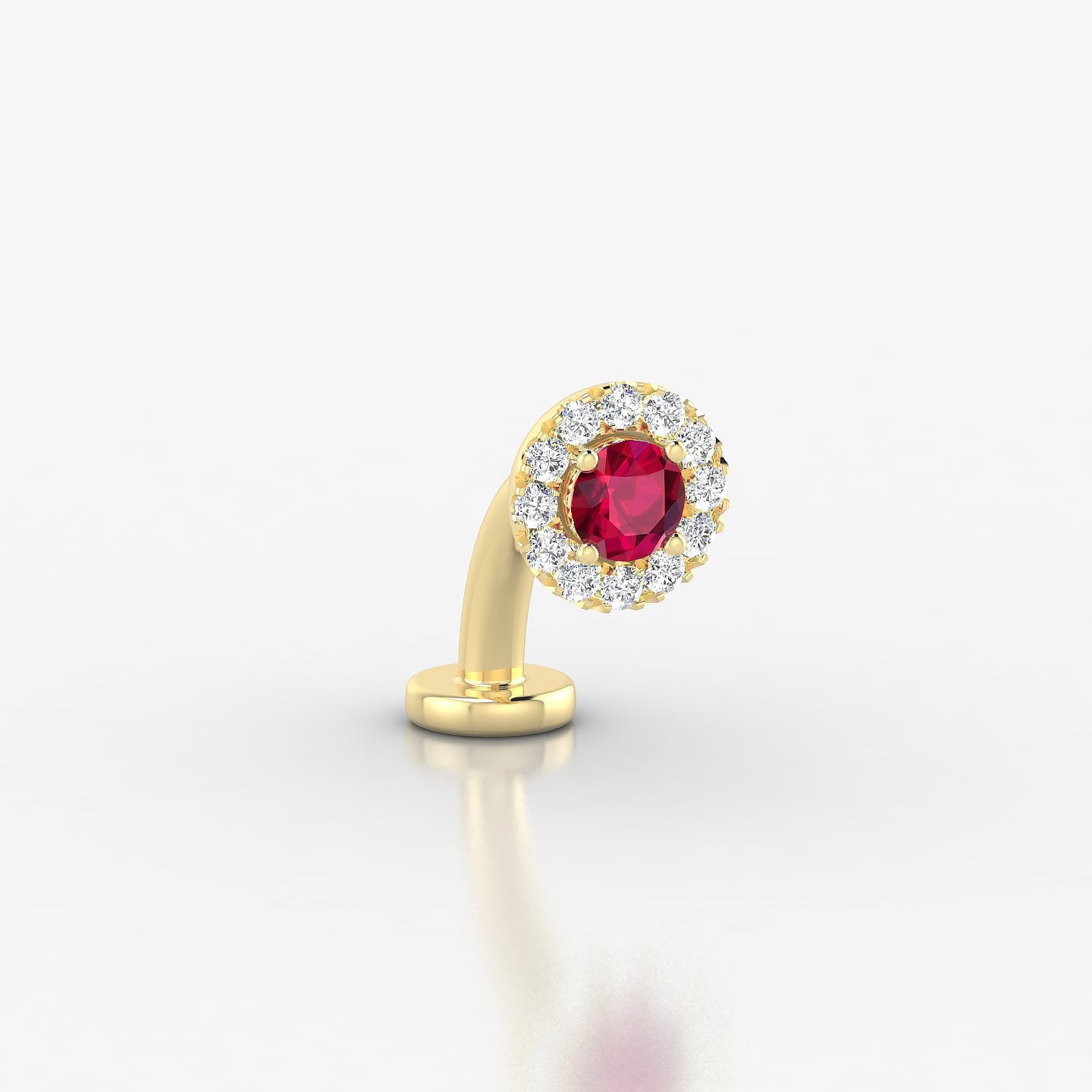 Eirene | 18k Yellow Gold 8 mm 5.5 mm Halo Round Ruby & Diamond Floating Navel Piercing