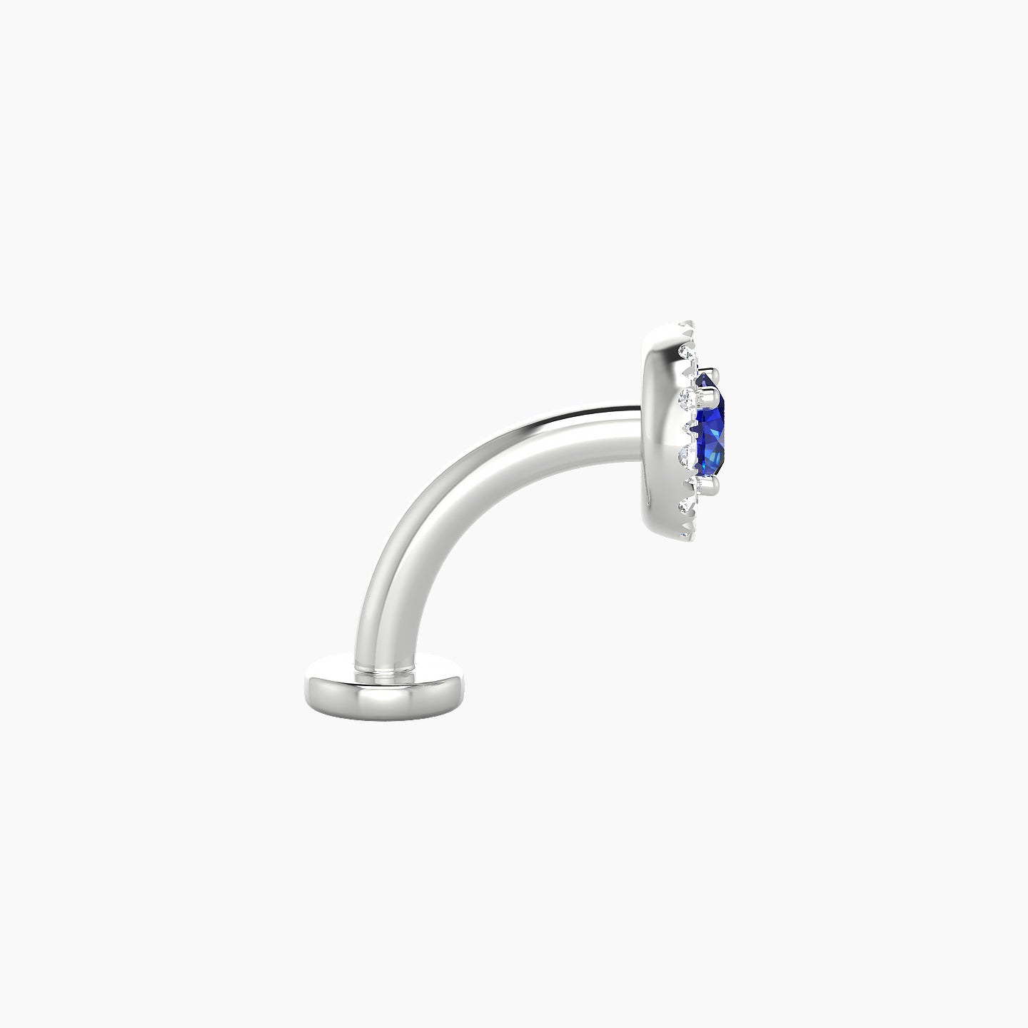 Eirene | 18k White Gold 8 mm 6 mm Halo Round Sapphire & Diamond Floating Navel Piercing