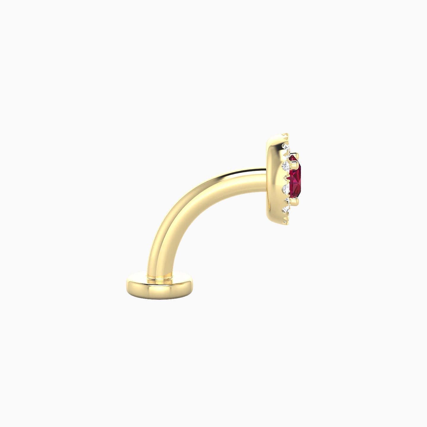 Eirene | 18k Yellow Gold 8 mm 5.5 mm Halo Round Ruby & Diamond Floating Navel Piercing