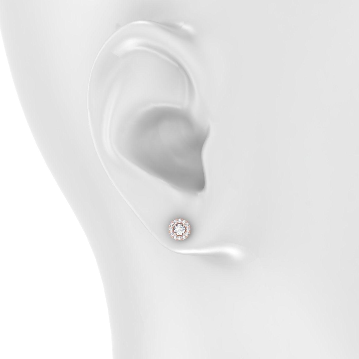 Eirene | 18k Rose Gold 5.5 mm Halo Round Diamond Earring