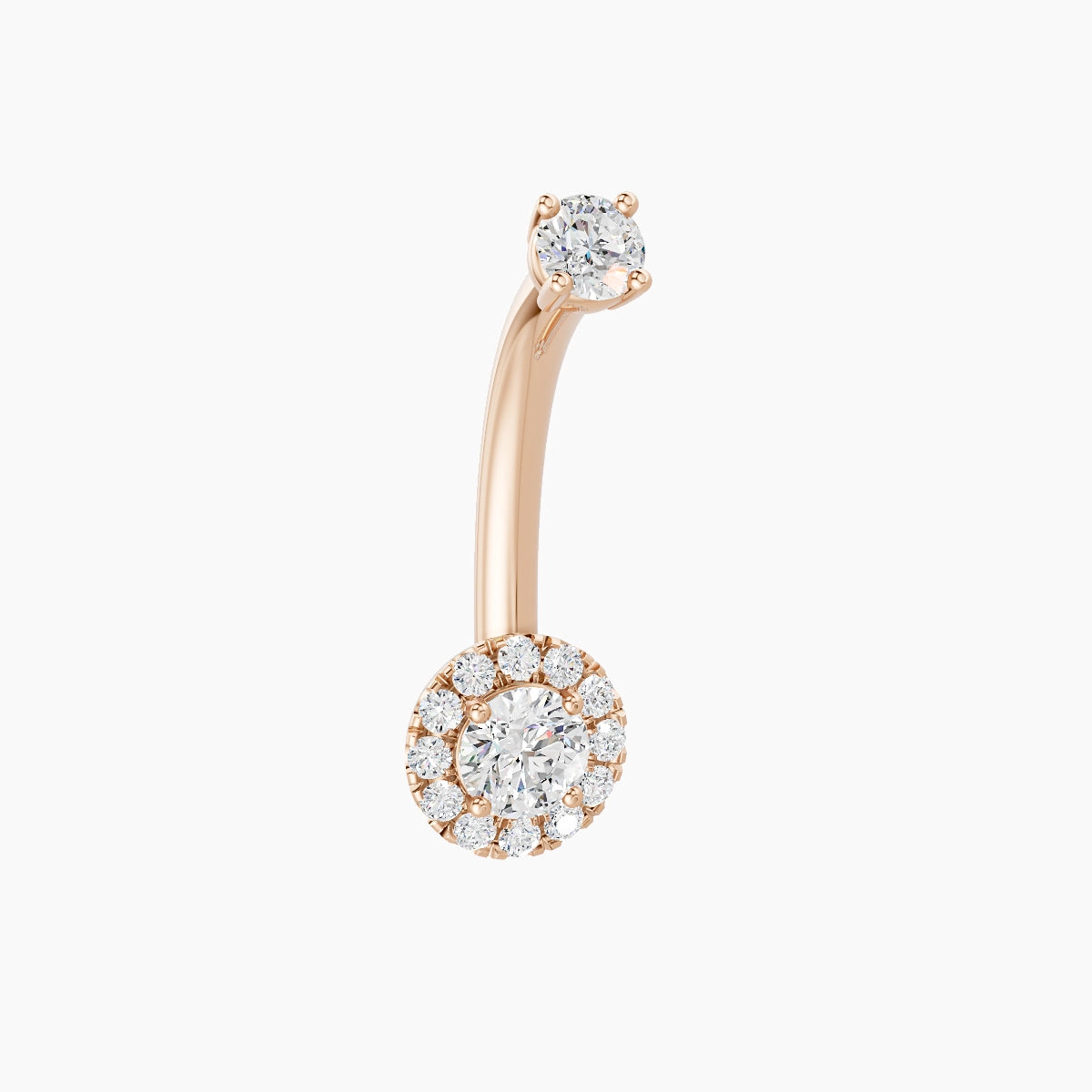 Eirene | 18k Rose Gold 6 mm 10 mm Halo Round Diamond Belly Piercing
