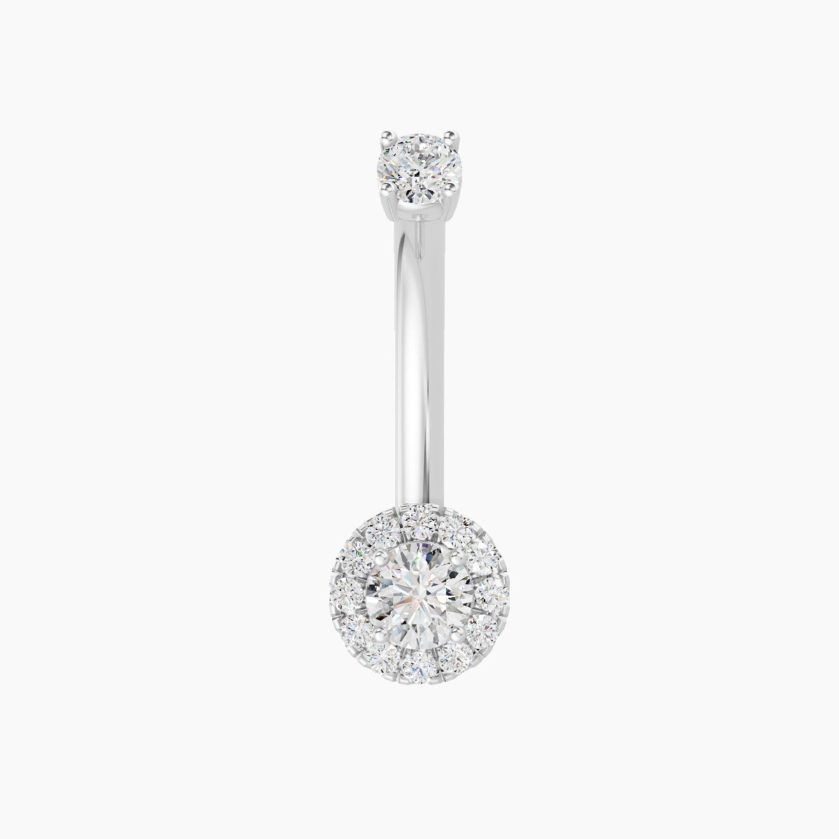 Eirene | 18k White Gold 6 mm 10 mm Halo Round Diamond Belly Piercing
