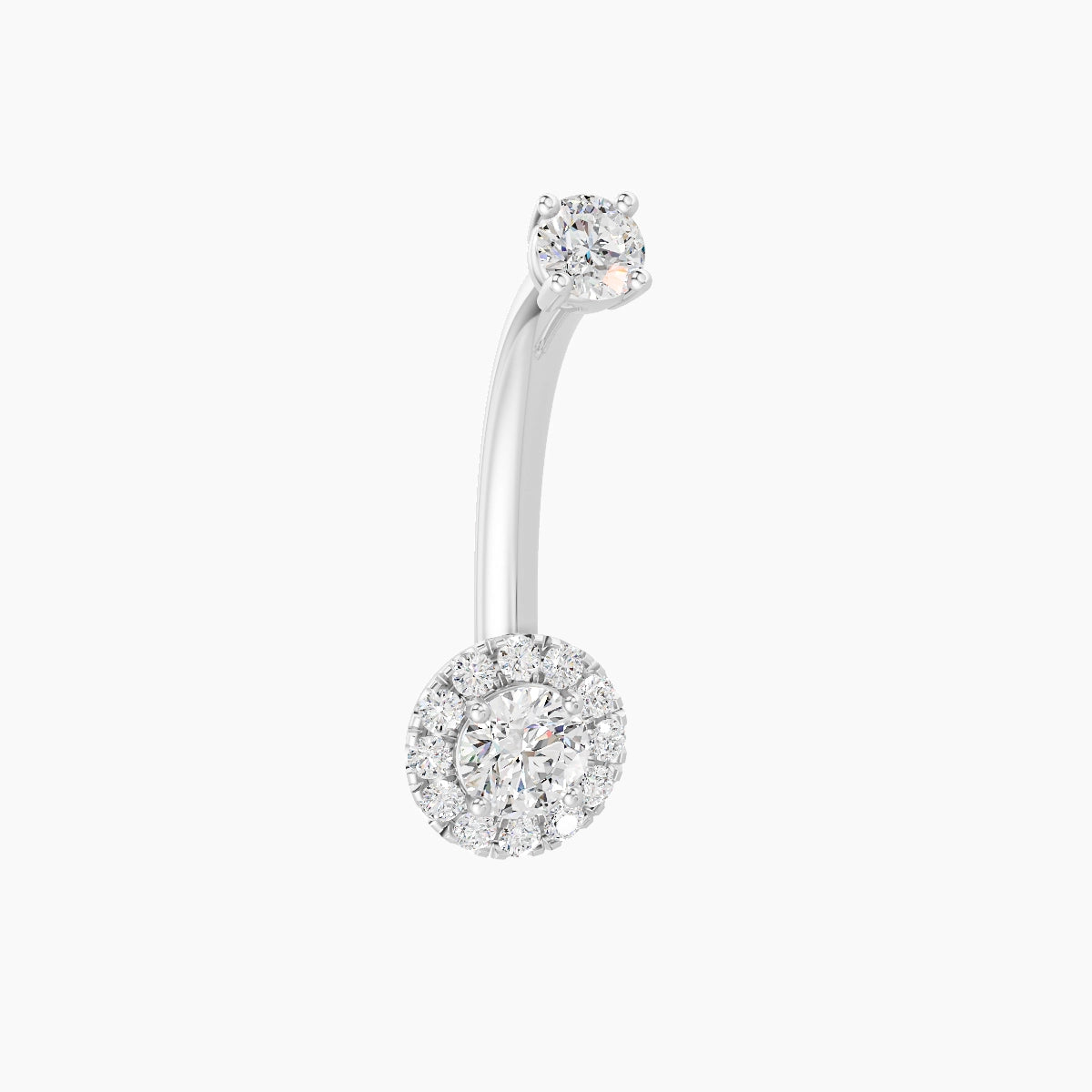 Eirene | 18k White Gold 6 mm 10 mm Halo Round Diamond Belly Piercing