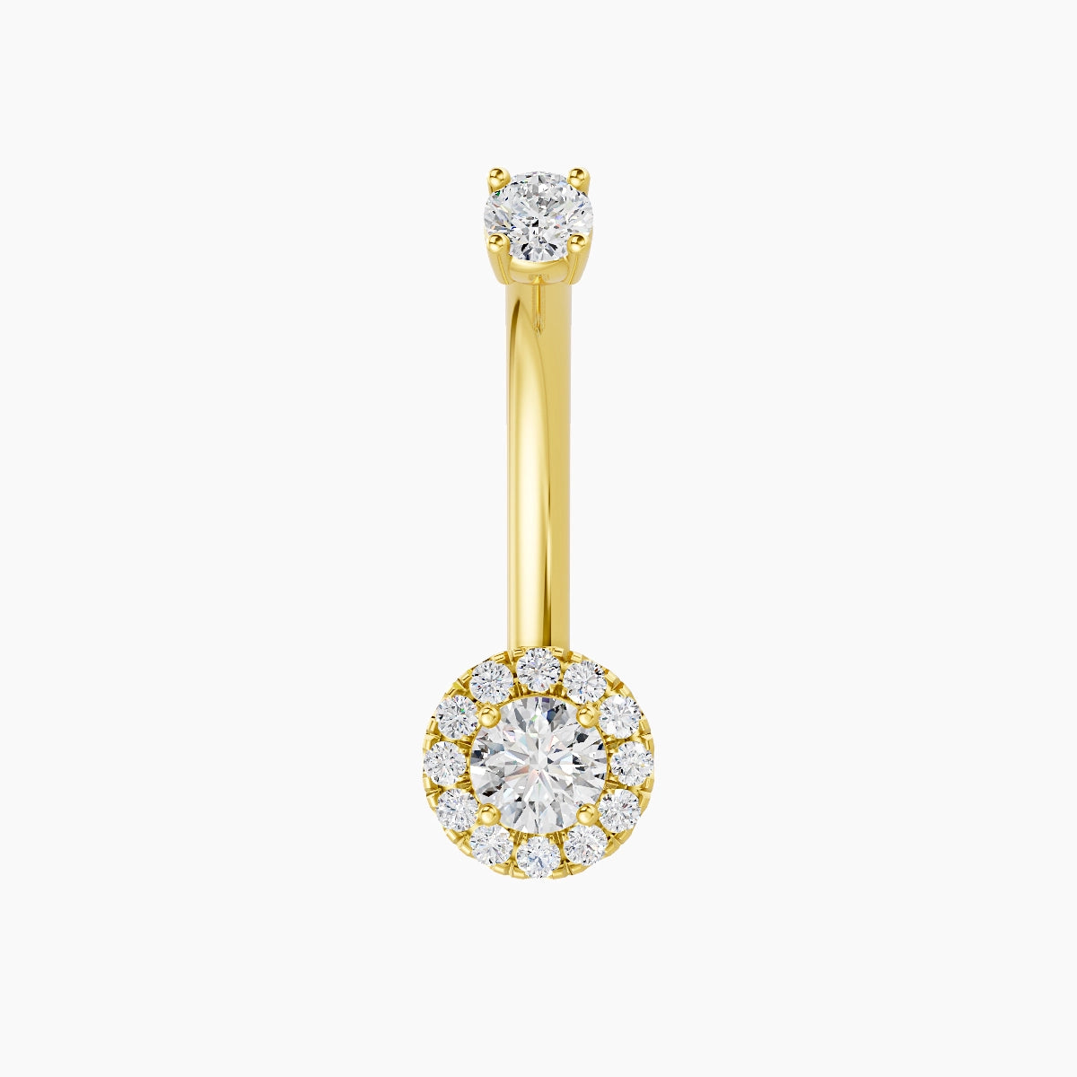 Eirene | 18k Yellow Gold 6 mm 10 mm Halo Round Diamond Belly Piercing