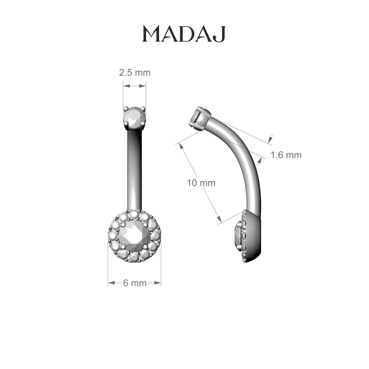 Eirene | 18k Yellow Gold 6 mm 10 mm Halo Round Diamond Belly Piercing