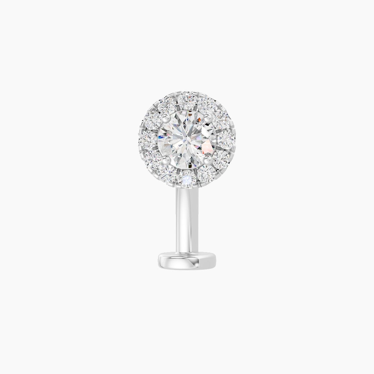 Eirene | 18k White Gold 6 mm 10 mm Halo Round Diamond Floating Navel Piercing