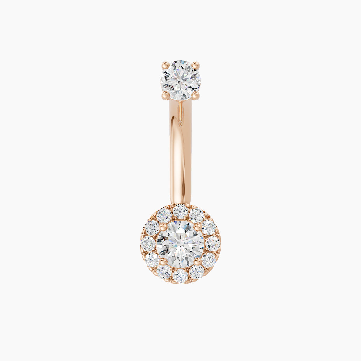 Eirene | 18k Rose Gold 6.5 mm 10 mm Halo Round Diamond Navel Piercing