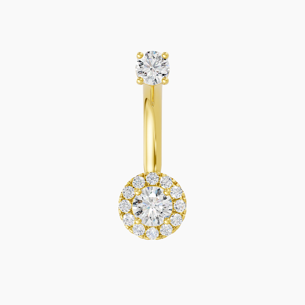 Eirene | 18k Yellow Gold 6.5 mm 10 mm Halo Round Diamond Navel Piercing