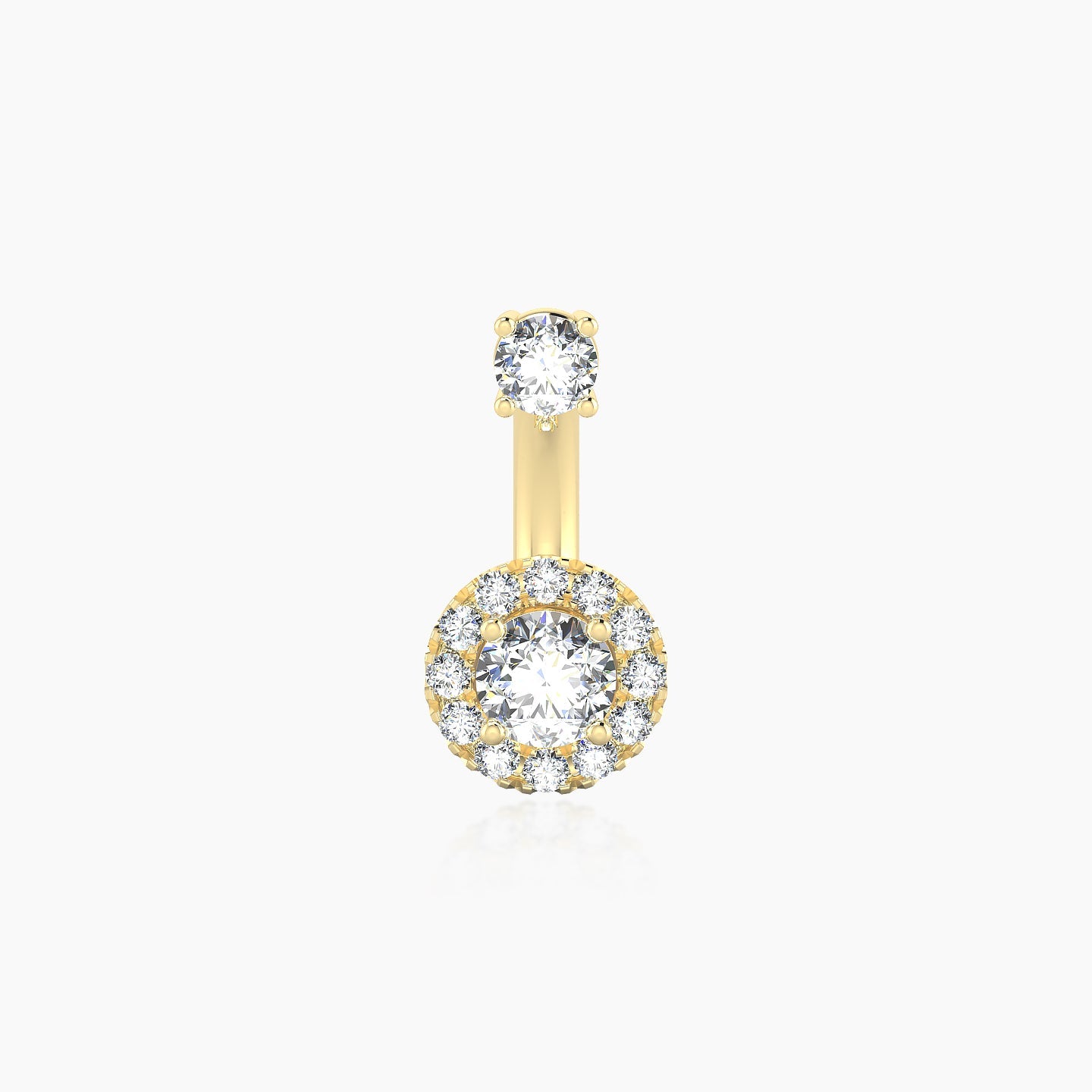 Eirene | 18k Yellow Gold 10 mm 6.5 mm Halo Round Diamond Navel Piercing