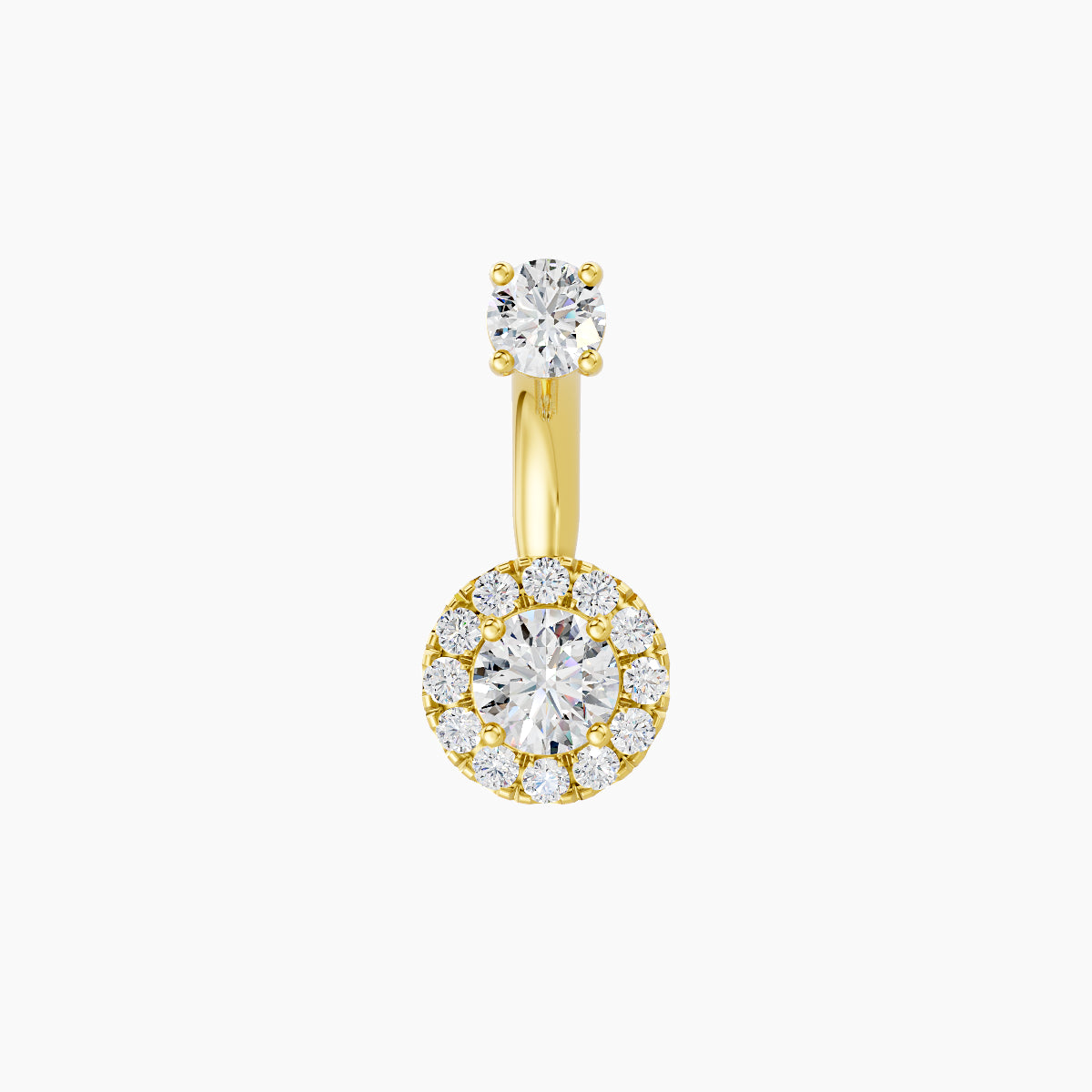 Eirene | 18k Yellow Gold 6.5 mm 6 mm Halo Round Diamond Navel Piercing
