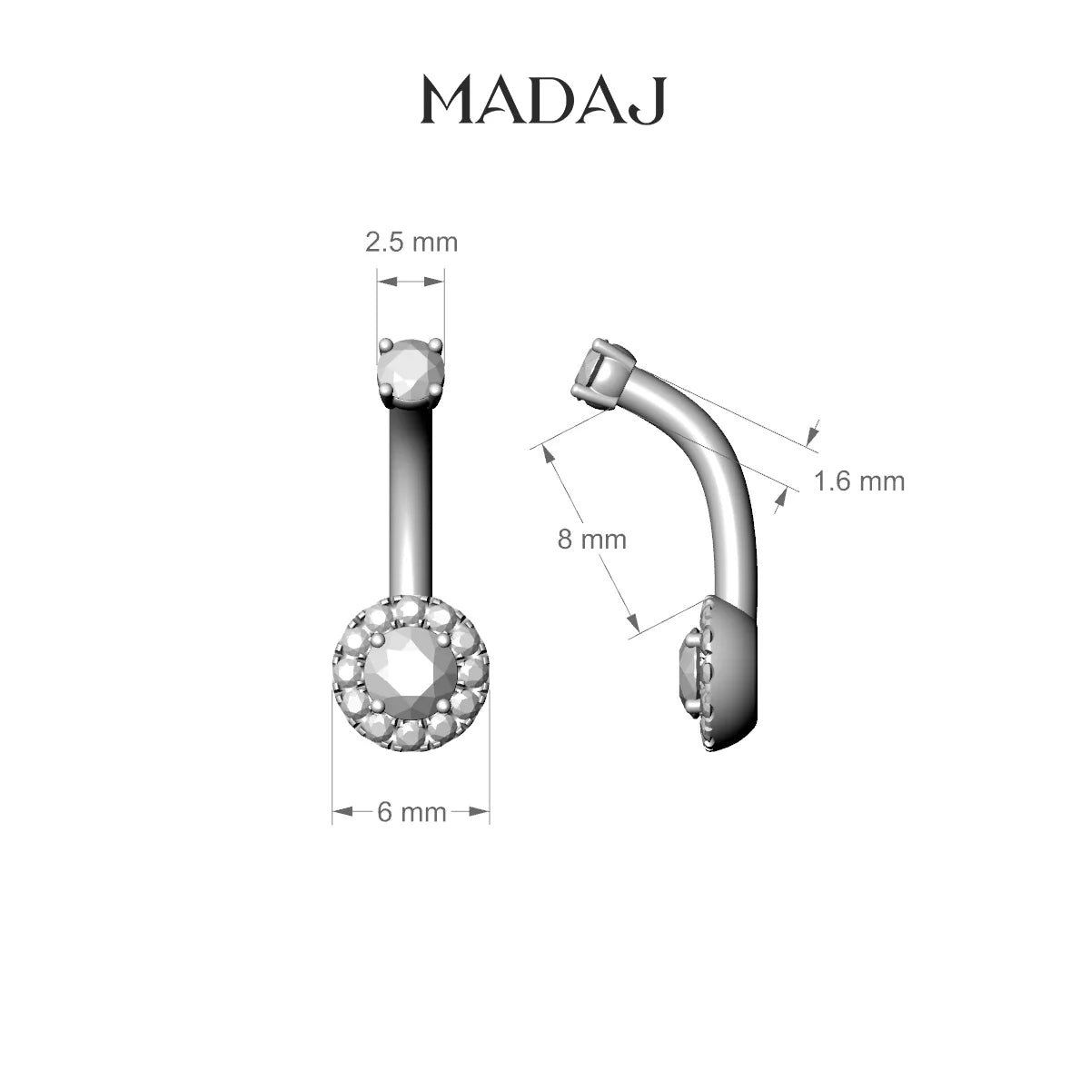 Eirene | 18k Rose Gold 6 mm 8 mm Halo Round Diamond Belly Piercing