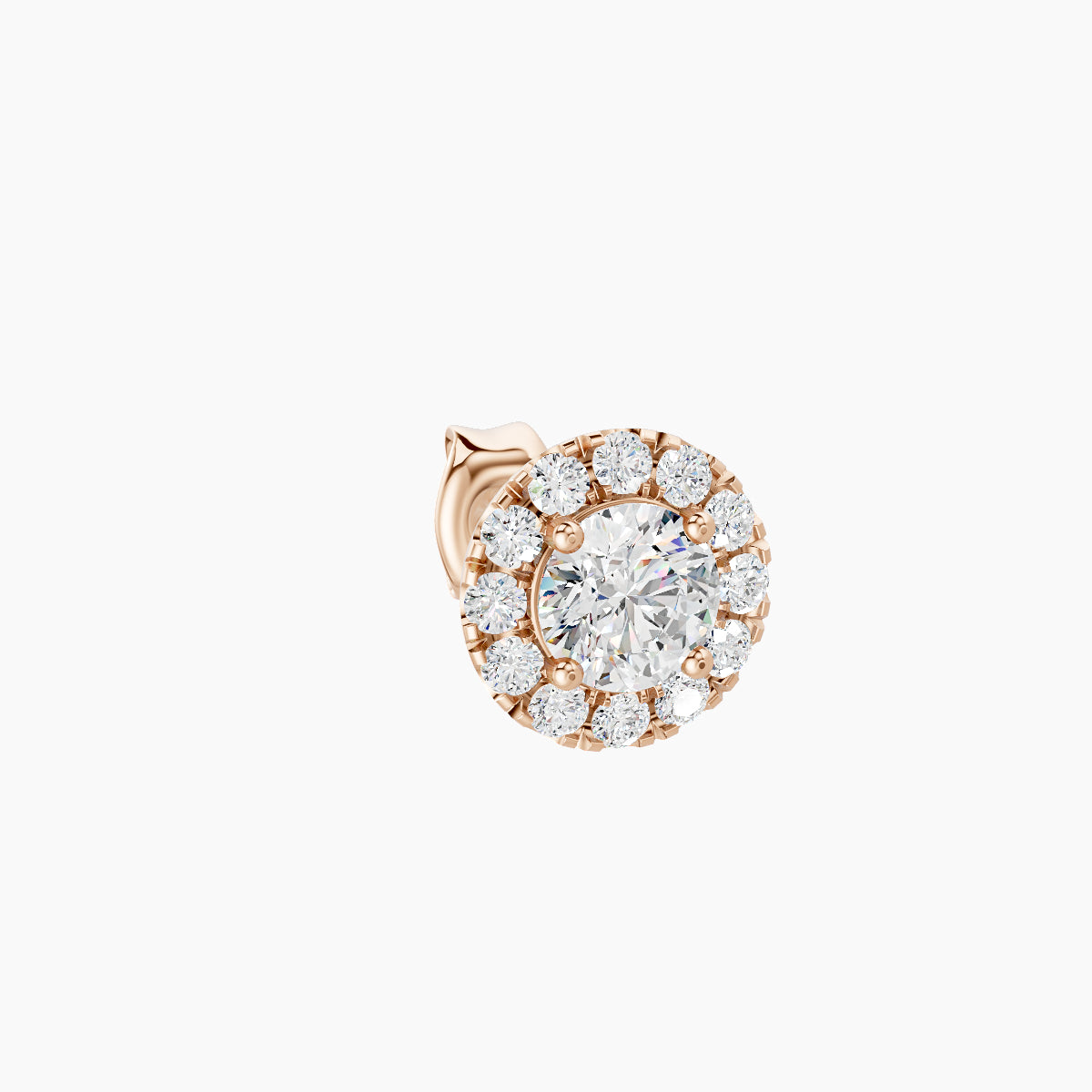 Eirene | 18k Rose Gold 6 mm Halo Round Diamond Earring