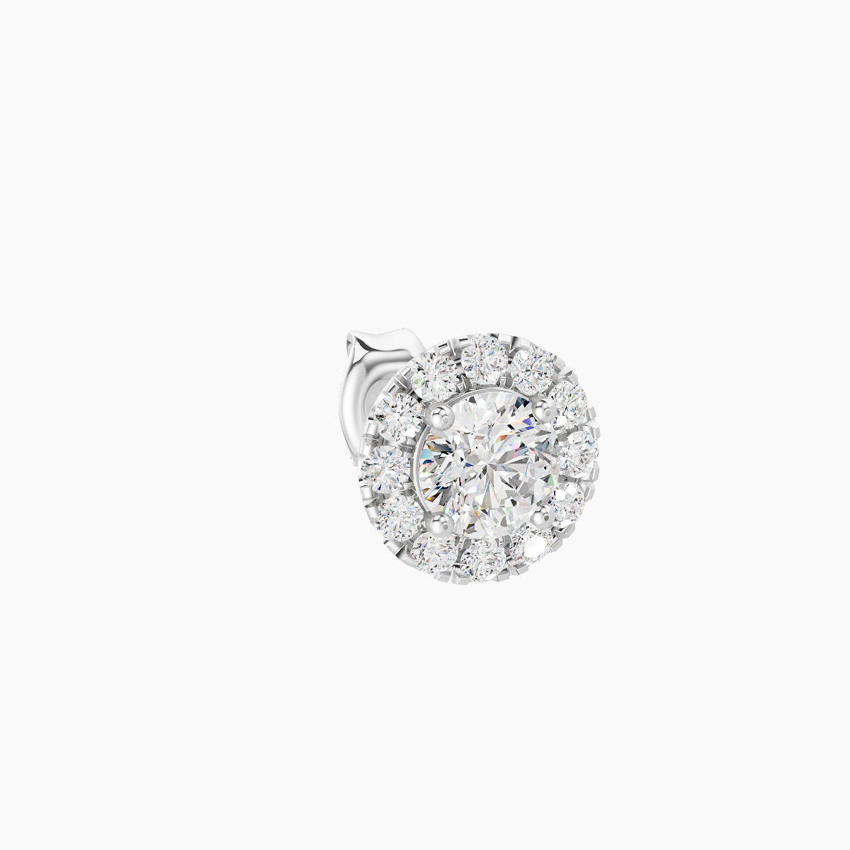Eirene | 18k White Gold 6 mm Halo Round Diamond Earring