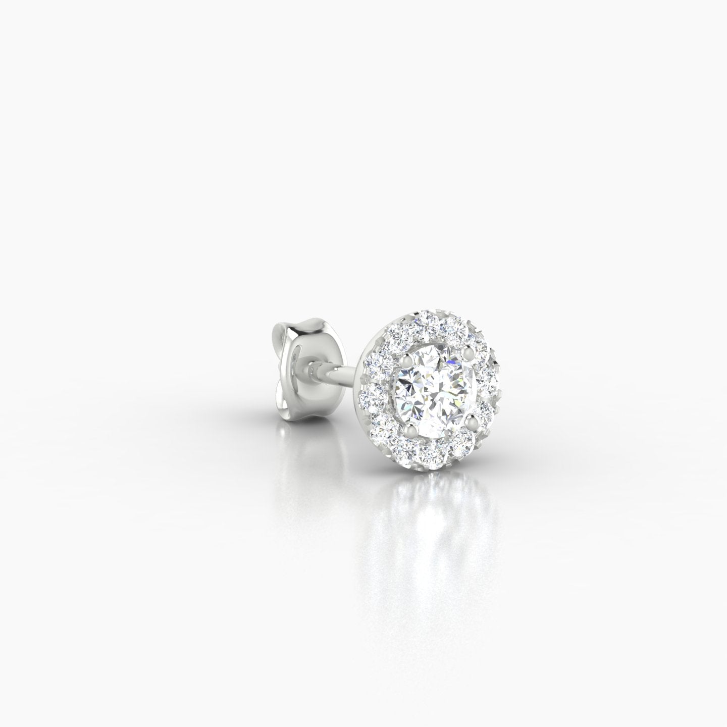 Eirene | 18k White Gold 6.5 mm Halo Round Diamond Earring