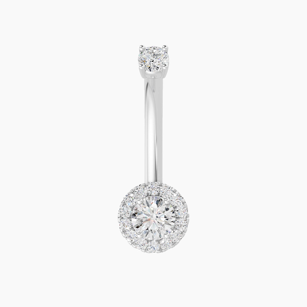 Eirene | 18k White Gold 6.5 mm 10 mm Halo Round Diamond Belly Piercing