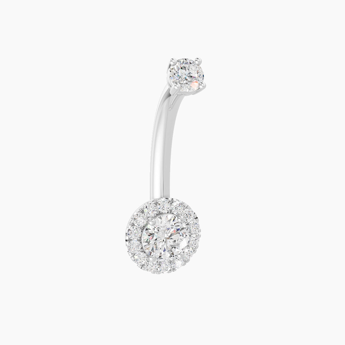 Eirene | 18k White Gold 6.5 mm 10 mm Halo Round Diamond Belly Piercing