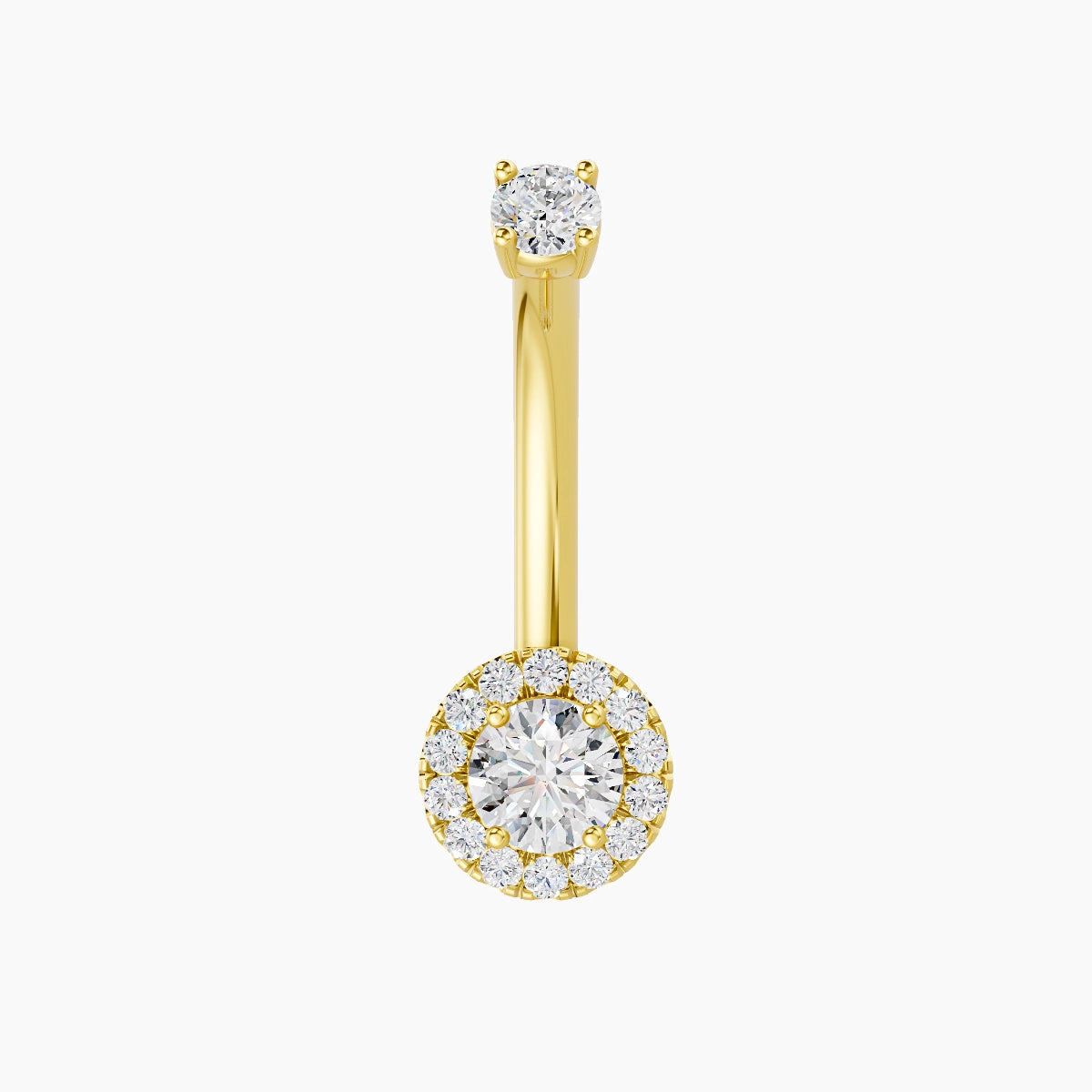 Eirene | 18k Yellow Gold 6.5 mm 10 mm Halo Round Diamond Belly Piercing