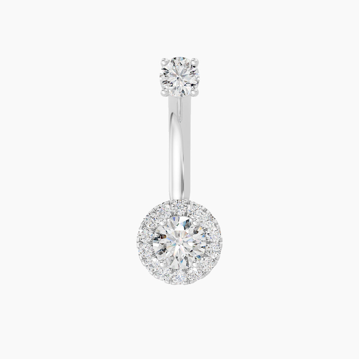 Eirene | 18k White Gold 7 mm 10 mm Halo Round Diamond Navel Piercing